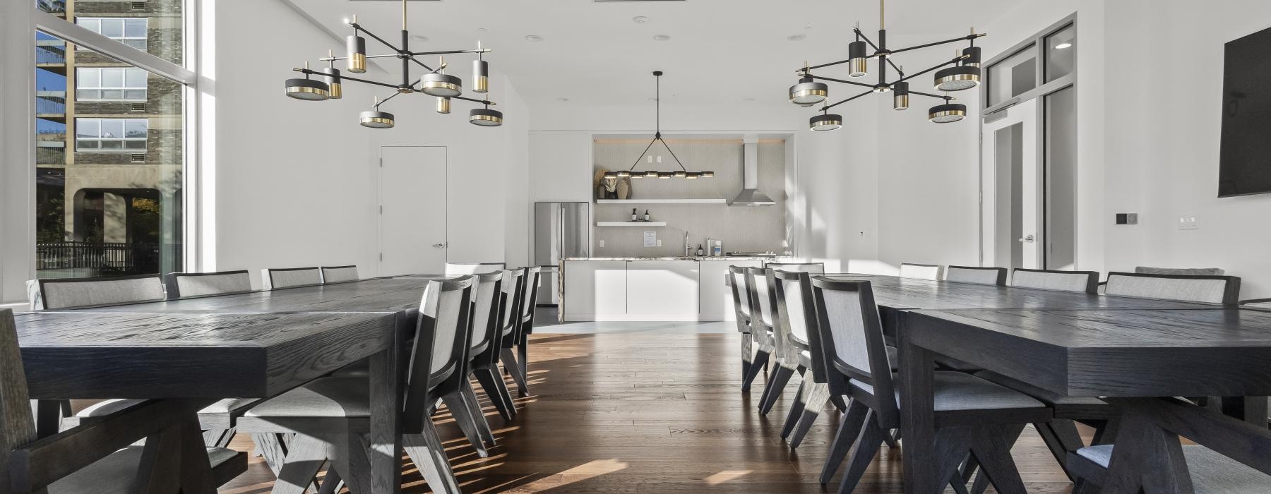 a room with tables and chairs