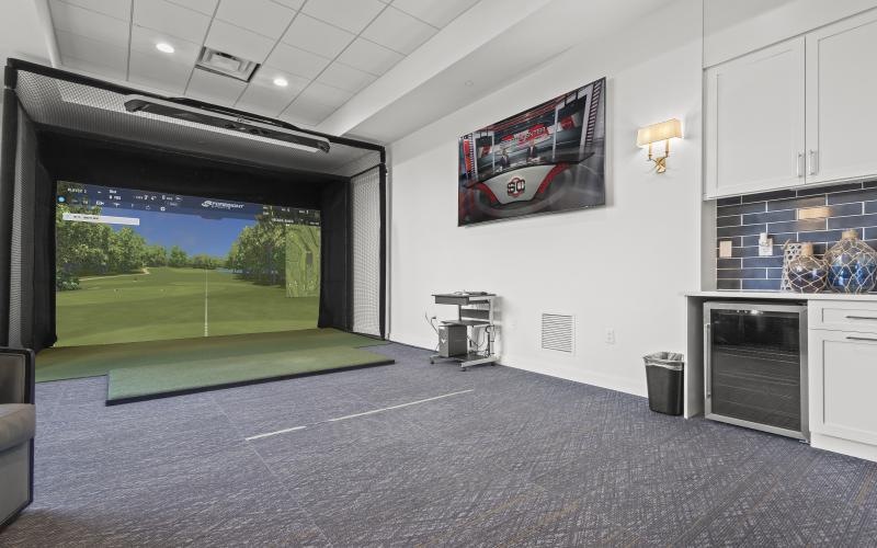 a room with a large screen