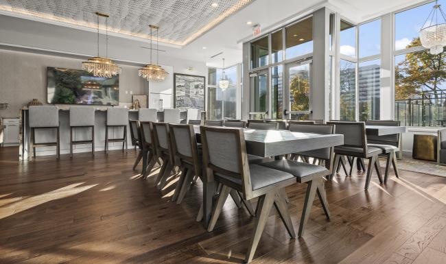 a large room with tables and chairs